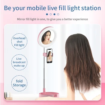 Zložljivi LED Obroč Svetlobe Tricolor Fill Light Mobilni Telefon Stojalo Za Selfie Ličila Fotografija Video Live Stream Deskop Lučka Polica