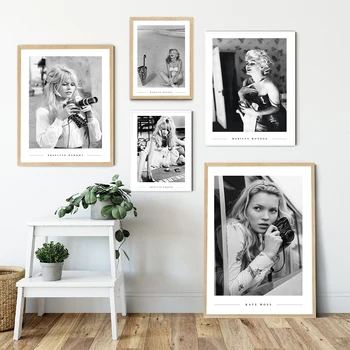 Črna in Bela Znani Model, Foto Letnik Sliko Umetnosti Slikarstva Brigitte Bardot Mariyn Monroe Moda Plakat Platno Natisne Dekor