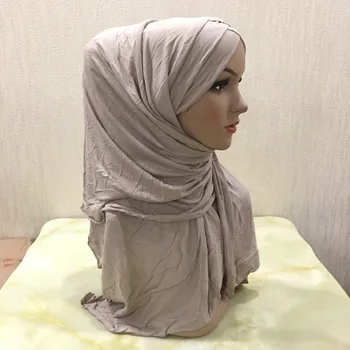 ženske navaden mehurček bombaž jersey šal, Glavo hidžab zaviti trdna instant šali foulard femme muslimanskih hijabs trgovina pripravljena za nošenje