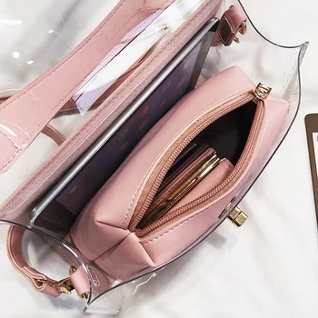 Ženske vrečko torbici Pregleden Vedro Vreča bolsas PVC Jelly Torba Jasno Pink Bag Messenger Vrečke Luksuzni Sac Femme