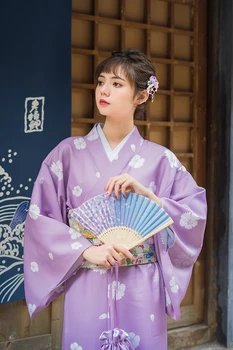 Ženske Yukata Tradicionalna Japonska Kimono Plašč Fotografija Obleko Cosplay Kostum vijolična Barva cvet Natisne Letnik Clothin