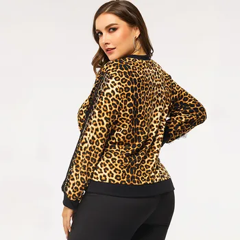 Ženski pomlad jesen plus velikost jakna za ženske velik priložnostne svoboden dolgimi rokavi, zadrgo leopard kratek coats 3XL 4XL 5XL 6XL 7XL